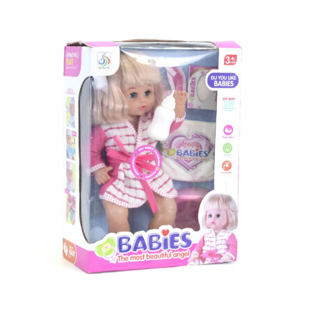 MUÑECA BEBE CON TETERO 
Y PULSERA DE 16 PULGADAS